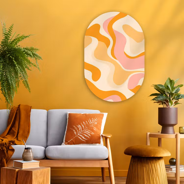 Abstract - Golvend - Oranje Wandcirkel Ovaal Glas middel -sfeer4