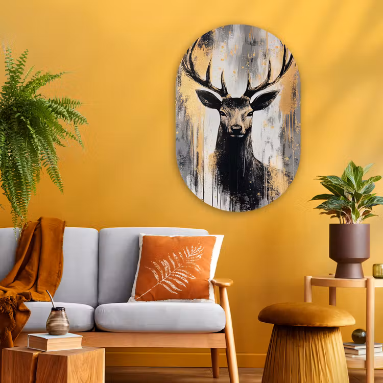 Abstract - Hert - Gewei - Goud Wandcirkel Ovaal Glas middel -sfeer4