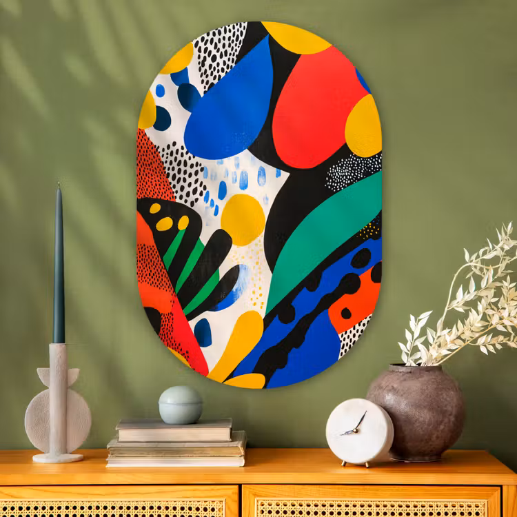 Abstract - Planten - Vormen - Kleurrijk Wandcirkel Ovaal Glas middel -sfeer2