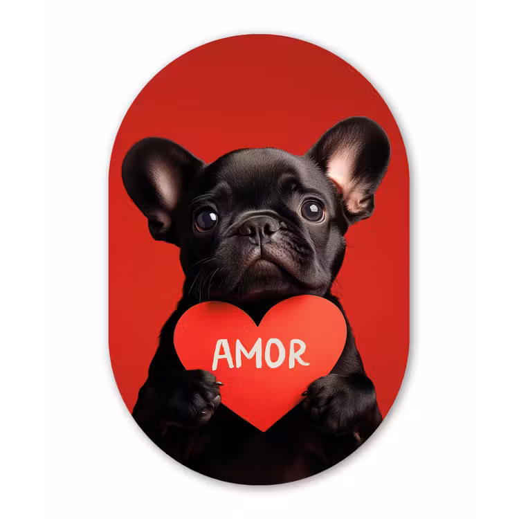 Amor - Hond - Hartje - Rood Wandcirkel Ovaal Glas middel -3d