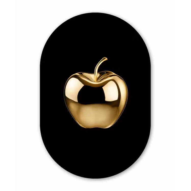 Appel - Goud - Chrome - Zwart Wandcirkel Ovaal Glas middel -3d