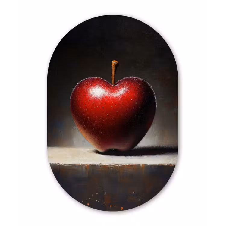 Apple - Hart - Rood Wandcirkel Ovaal Glas middel -3d