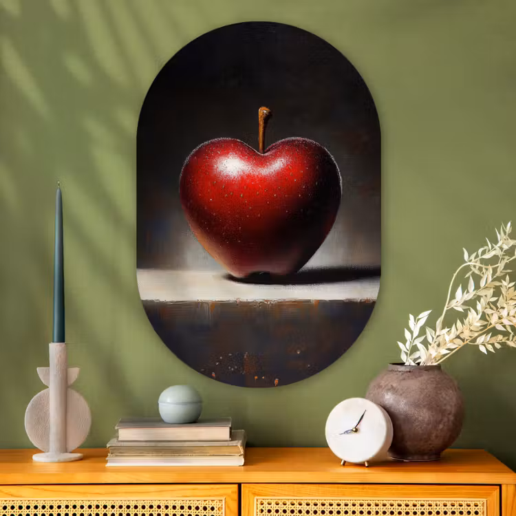 Apple - Hart - Rood Wandcirkel Ovaal Glas middel -sfeer2