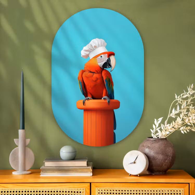 Ara - Koksmuts - Sokkel - Grappig Wandcirkel Ovaal Glas middel -sfeer2