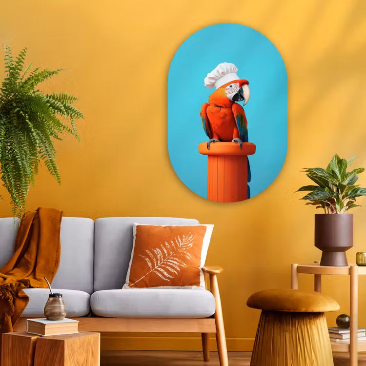 Ara - Koksmuts - Sokkel - Grappig Wandcirkel Ovaal Glas middel -sfeer4