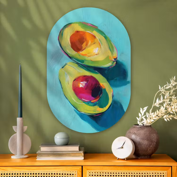 Avocado - Groen - Pit - Schaduw Wandcirkel Ovaal Glas middel -sfeer2