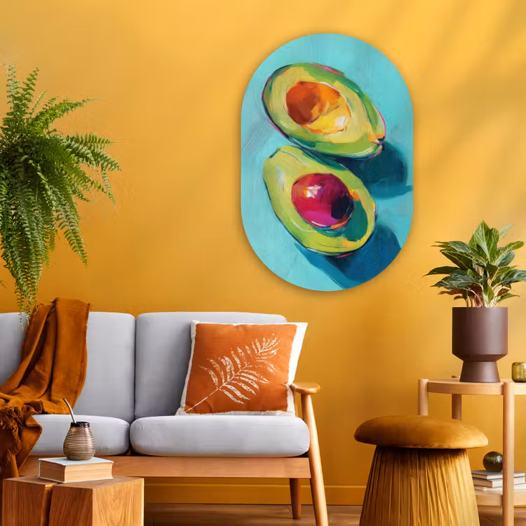 Avocado - Groen - Pit - Schaduw Wandcirkel Ovaal Glas middel -sfeer4