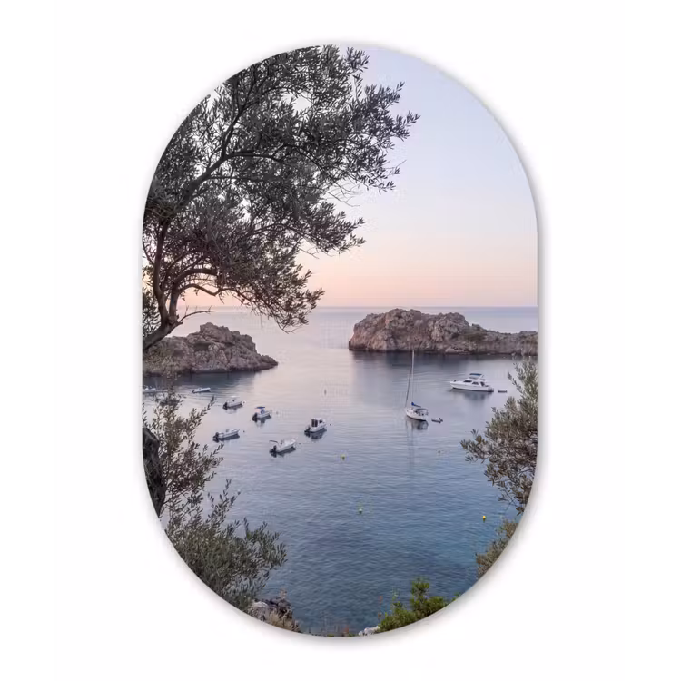 Muurovaal glas - Baai - boten - zonsondergang - Baai - boten - zonsondergang Wandcirkel Ovaal Glas middel
