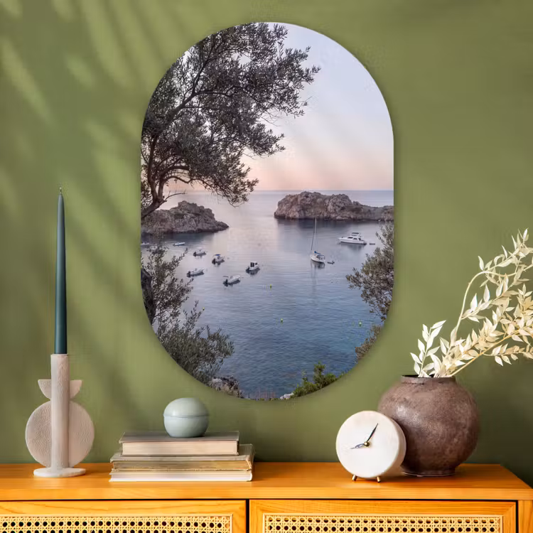 Muurovaal glas - Baai - boten - zonsondergang - Baai - boten - zonsondergang Wandcirkel Ovaal Glas middel