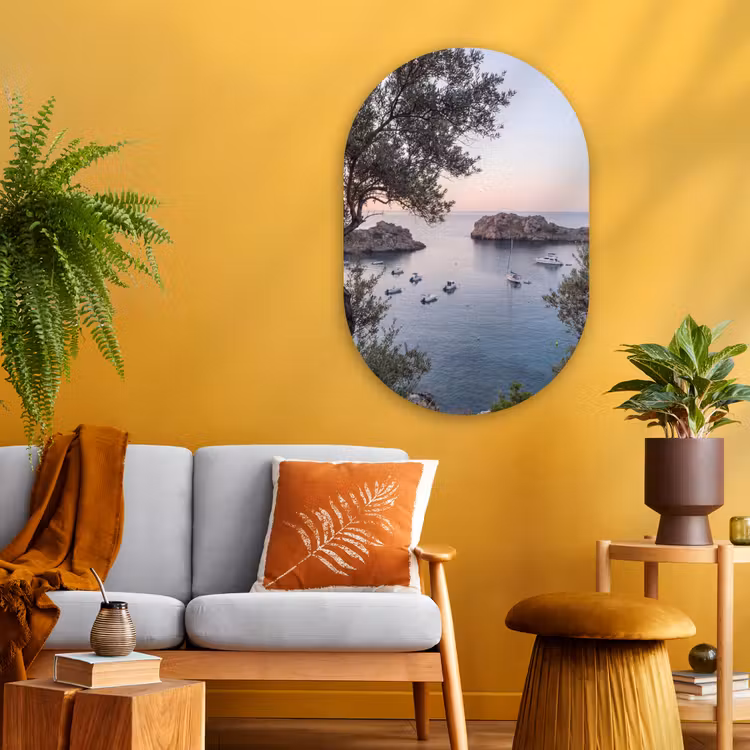 Muurovaal glas - Baai - boten - zonsondergang - Baai - boten - zonsondergang Wandcirkel Ovaal Glas middel