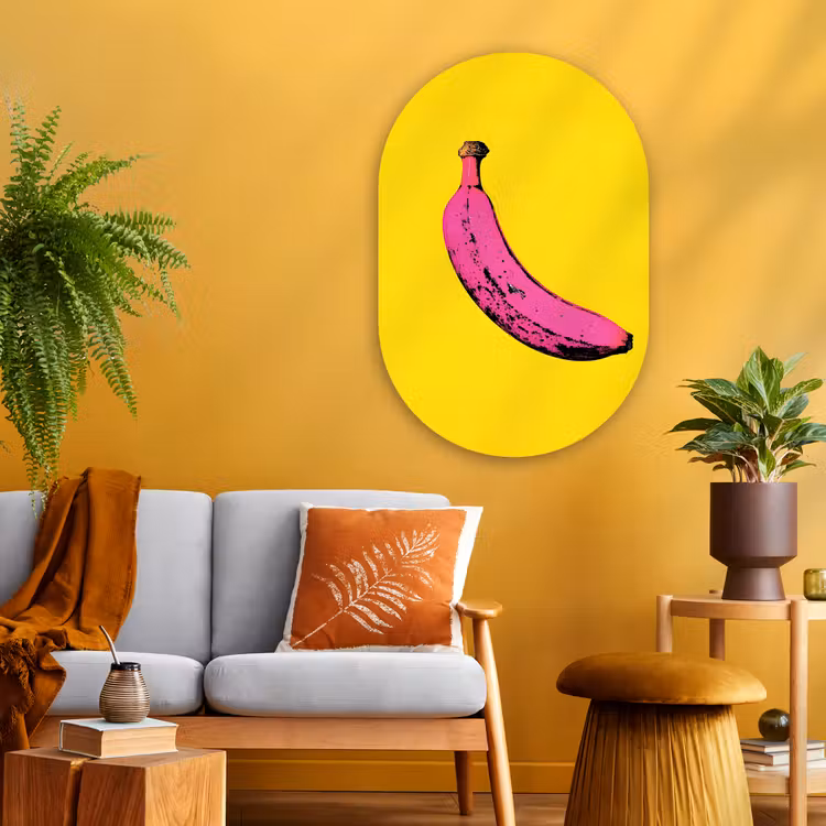Banaan - Grafisch - Geel Wandcirkel Ovaal Glas middel -sfeer4