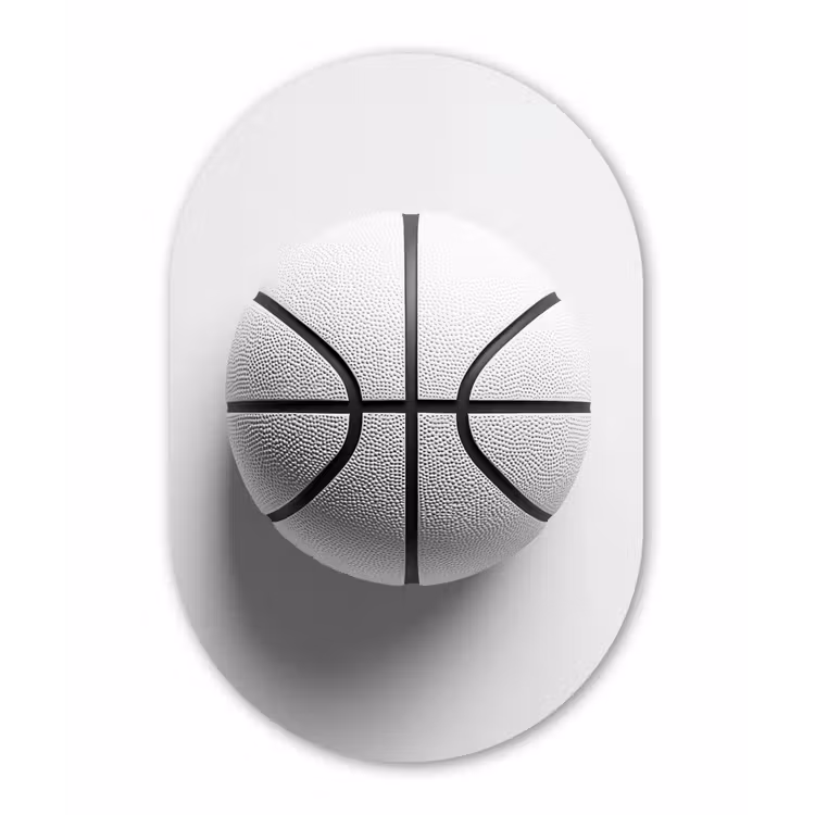 Basketbal - Wit - Schaduw - Lijnen Wandcirkel Ovaal Glas middel -3d