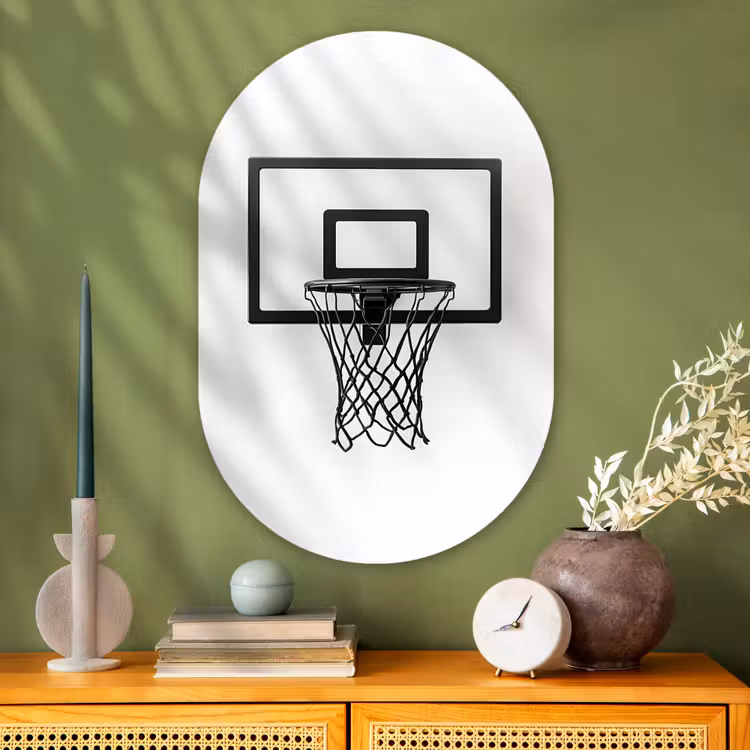 Basketbalbord - Minimalistisch - Zwart Wandcirkel Ovaal Glas middel -sfeer2