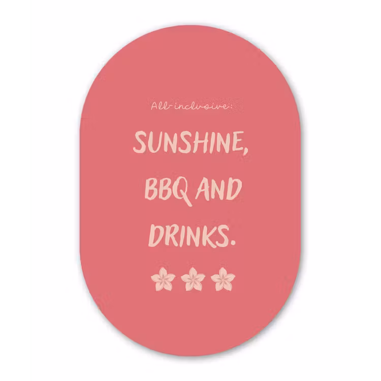 BBQ - Quote - Roze - Zomer Wandcirkel Ovaal Glas middel -3d