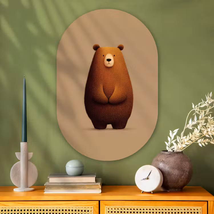 Beer - Minimalistisch - Bruin Wandcirkel Ovaal Glas middel -sfeer2