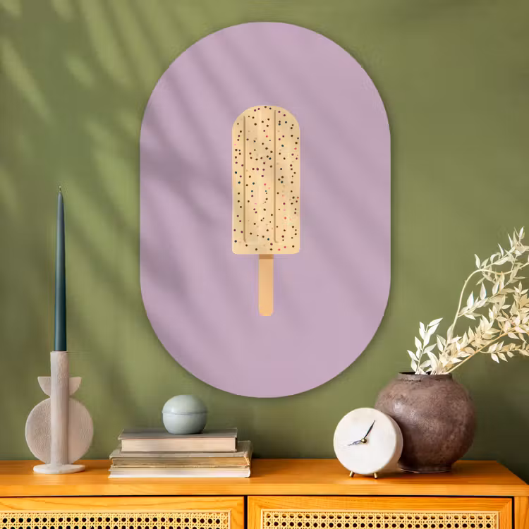 Beige - Ijsje - Spikkels Wandcirkel Ovaal Glas middel -sfeer2