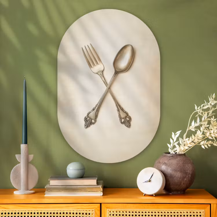 Beige - Vintage - Bestek Wandcirkel Ovaal Glas middel -sfeer2