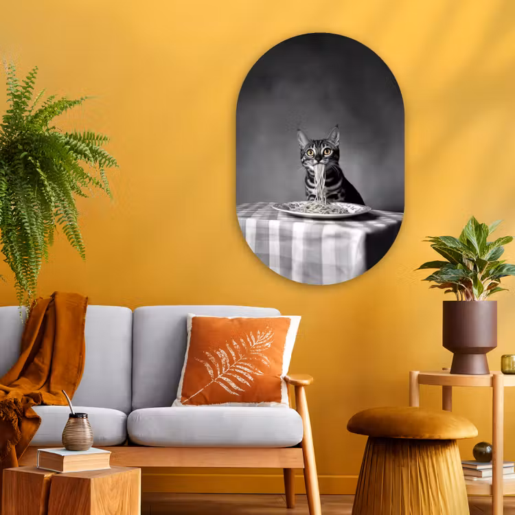 Bengaal - Kat - Tafelkleed - Zwart - Wit - Dier Wandcirkel Ovaal Glas middel -sfeer4