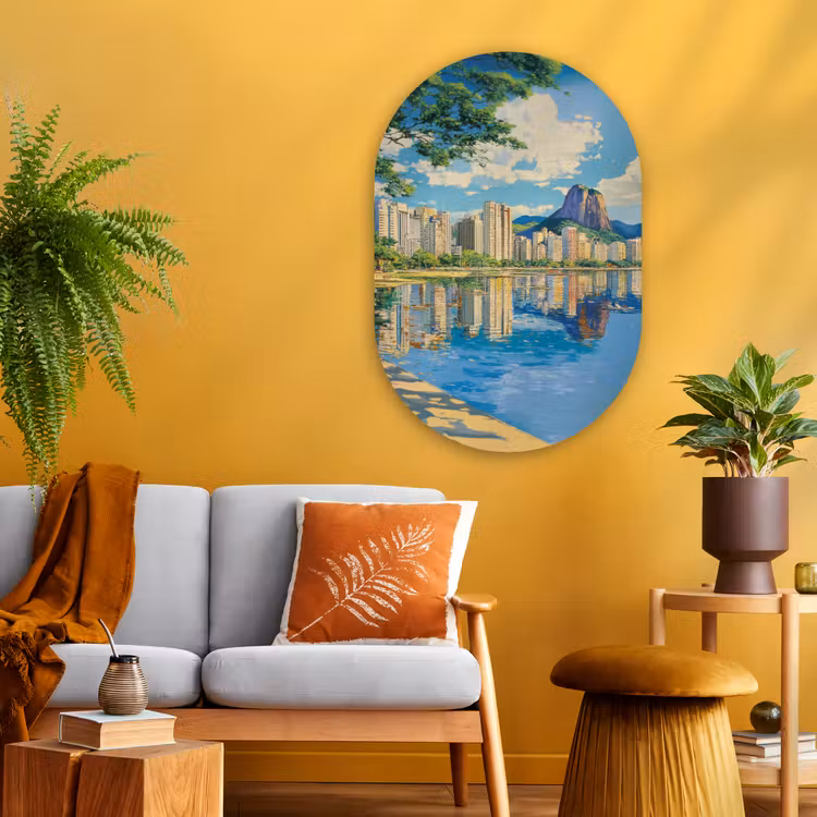Berg - Skyline - Strand - Water Wandcirkel Ovaal Glas middel -sfeer4