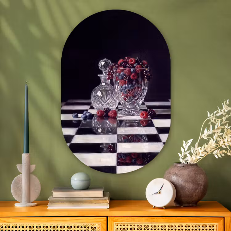 Muurovaal glas - Bessen - Kristal - Stilleven - Bessen - Kristal - Stilleven Wandcirkel Ovaal Glas middel