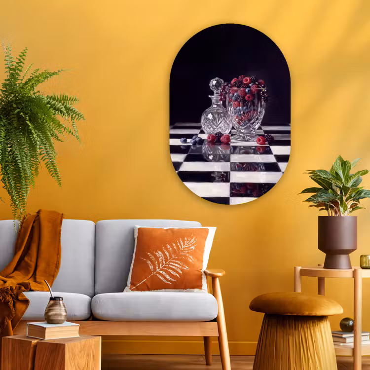Muurovaal glas - Bessen - Kristal - Stilleven - Bessen - Kristal - Stilleven Wandcirkel Ovaal Glas middel