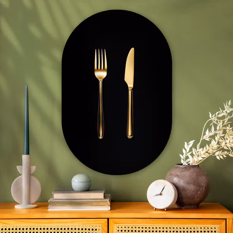 Bestek - Goud - Mes - Vork Wandcirkel Ovaal Glas middel -sfeer2