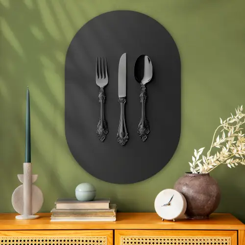 Bestek - Zwart Wandcirkel Ovaal Glas middel -sfeer2