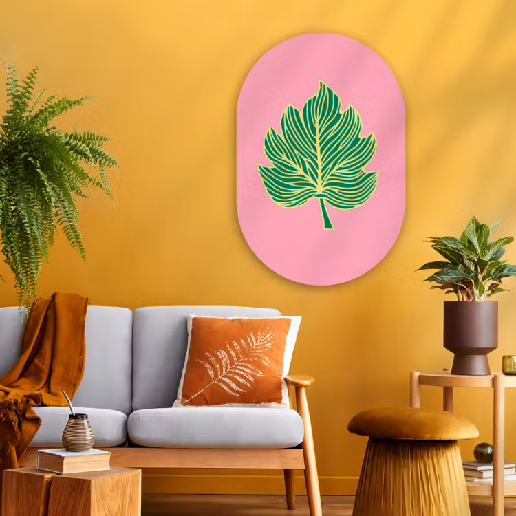 Blad - Groen - Illustratie - Minimalistisch Wandcirkel Ovaal Glas middel -sfeer4