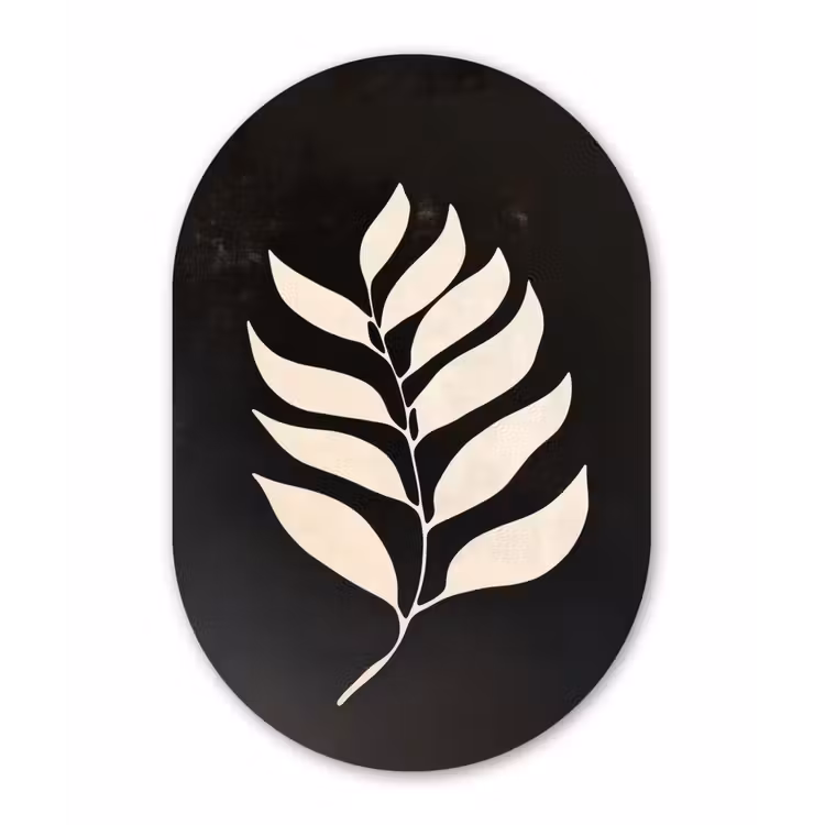 Blad - Wit - Minimalistisch Wandcirkel Ovaal Glas middel -3d