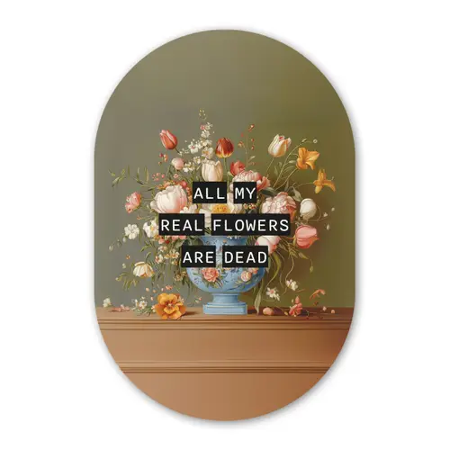 Bloem - Quote - Vintage - Art Wandcirkel Ovaal Glas middel -3d