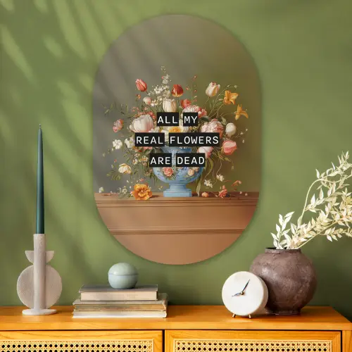 Bloem - Quote - Vintage - Art Wandcirkel Ovaal Glas middel -sfeer2