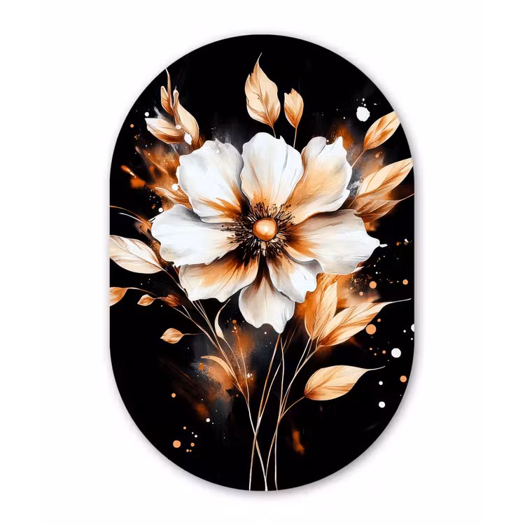 Bloem - Verf - Goud - Graffiti - Modern Wandcirkel Ovaal Glas middel -3d