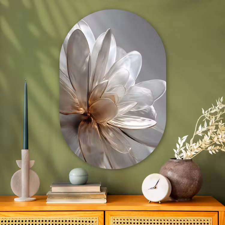 Bloem - Wit - Neutraal Wandcirkel Ovaal Glas middel -sfeer2