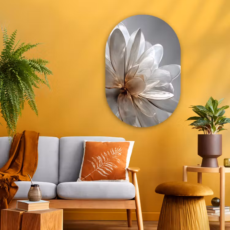 Bloem - Wit - Neutraal Wandcirkel Ovaal Glas middel -sfeer4