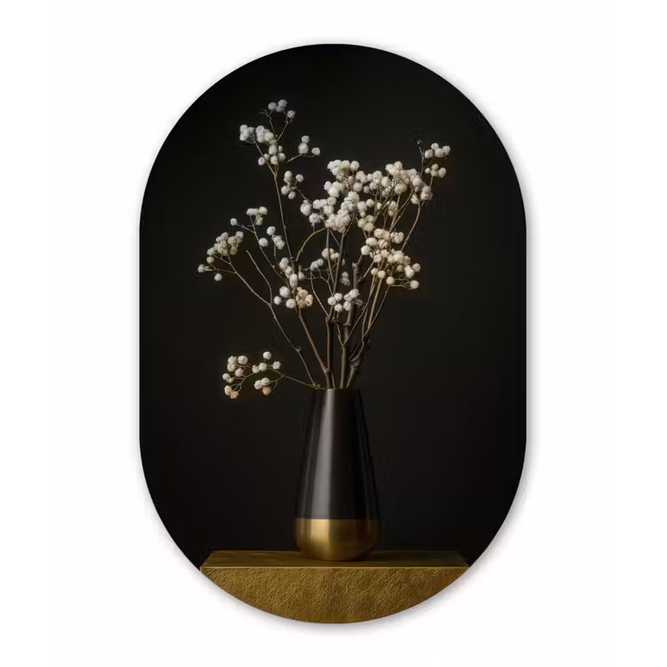 Bloembollen - Wit - Vaas - Minimalistisch Wandcirkel Ovaal Glas middel -3d