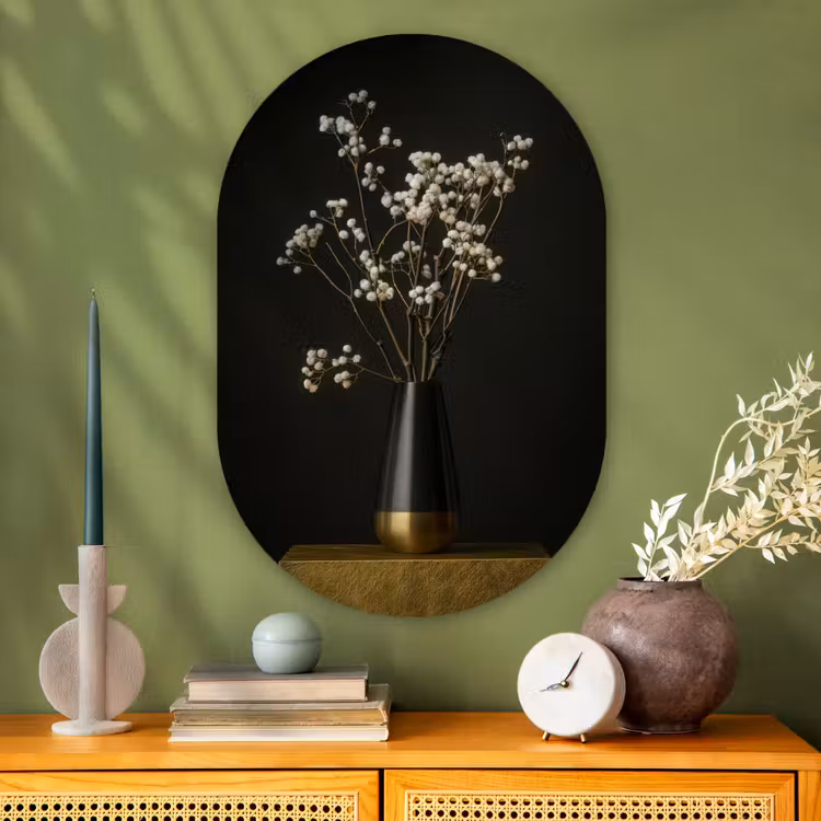 Bloembollen - Wit - Vaas - Minimalistisch Wandcirkel Ovaal Glas middel -sfeer2