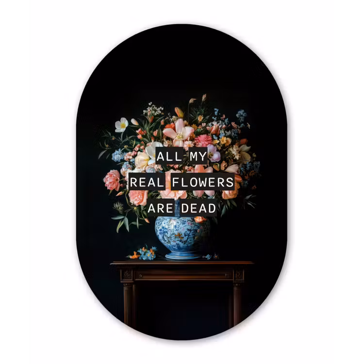 Bloemen - Art - Pastel - Quotes Wandcirkel Ovaal Glas middel -3d