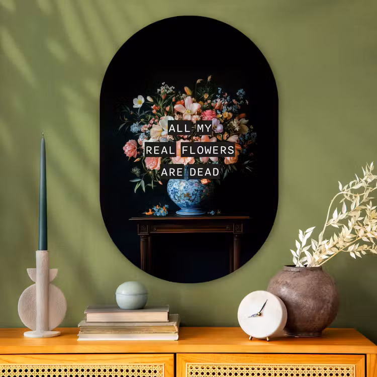 Bloemen - Art - Pastel - Quotes Wandcirkel Ovaal Glas middel -sfeer2