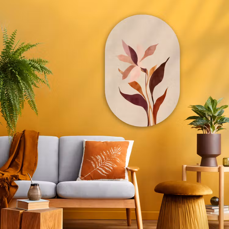Bloemen - Blaadjes - Minimalistisch - Roze Wandcirkel Ovaal Glas middel -sfeer4