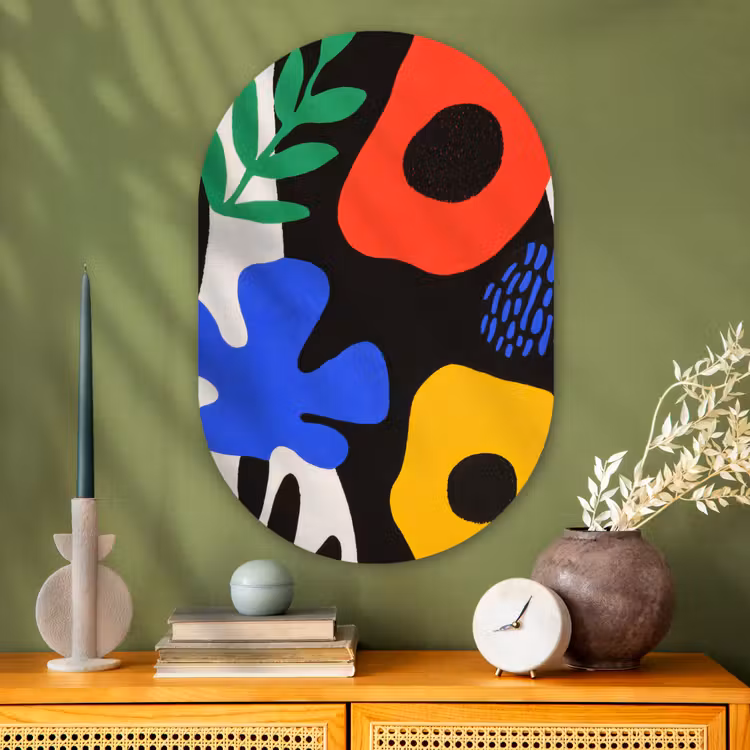 Bloemen - Bladeren - Abstract - Zwart Wandcirkel Ovaal Glas middel -sfeer2