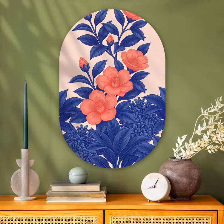 Muurovaal glas - Bloemen - Bladeren - Botanisch - Bloemen - Bladeren - Botanisch Wandcirkel Ovaal Glas middel