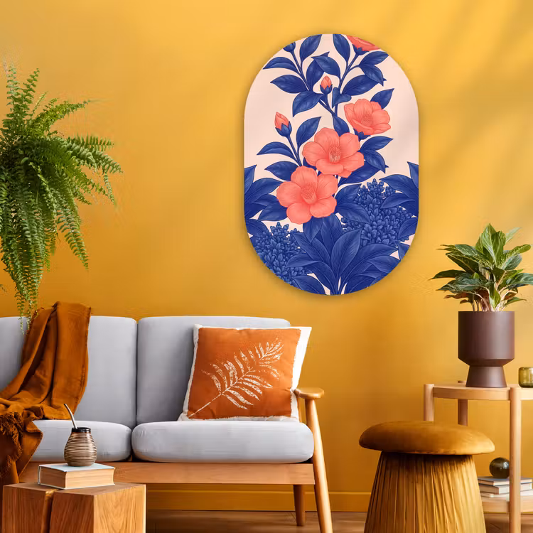 Muurovaal glas - Bloemen - Bladeren - Botanisch - Bloemen - Bladeren - Botanisch Wandcirkel Ovaal Glas middel