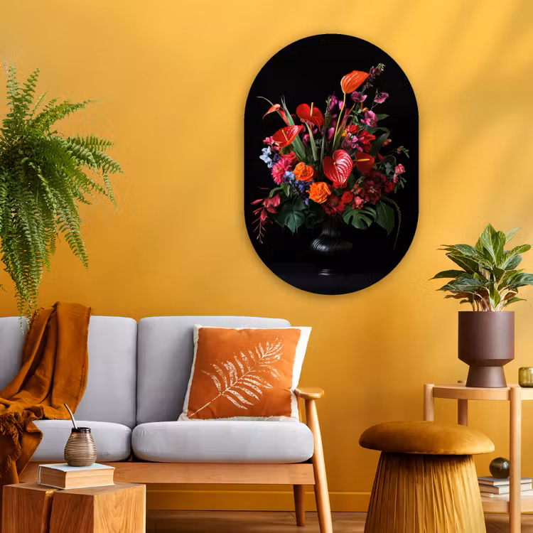 Bloemen - Boeket - Sierlijk Wandcirkel Ovaal Glas middel -sfeer4