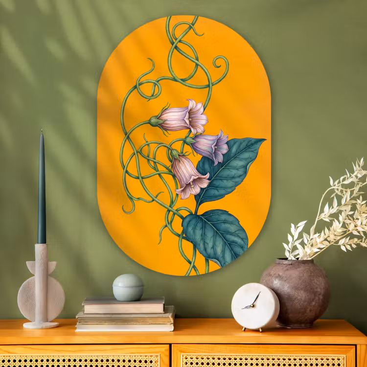 Muurovaal glas - Bloemen - Botanisch - Geel - Bloemen - Botanisch - Geel Wandcirkel Ovaal Glas middel