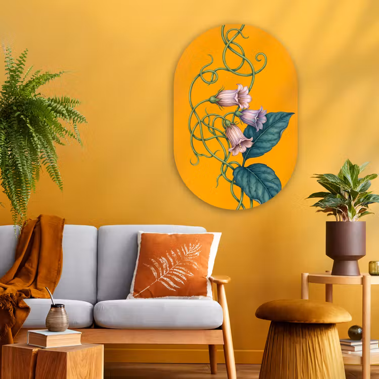 Muurovaal glas - Bloemen - Botanisch - Geel - Bloemen - Botanisch - Geel Wandcirkel Ovaal Glas middel