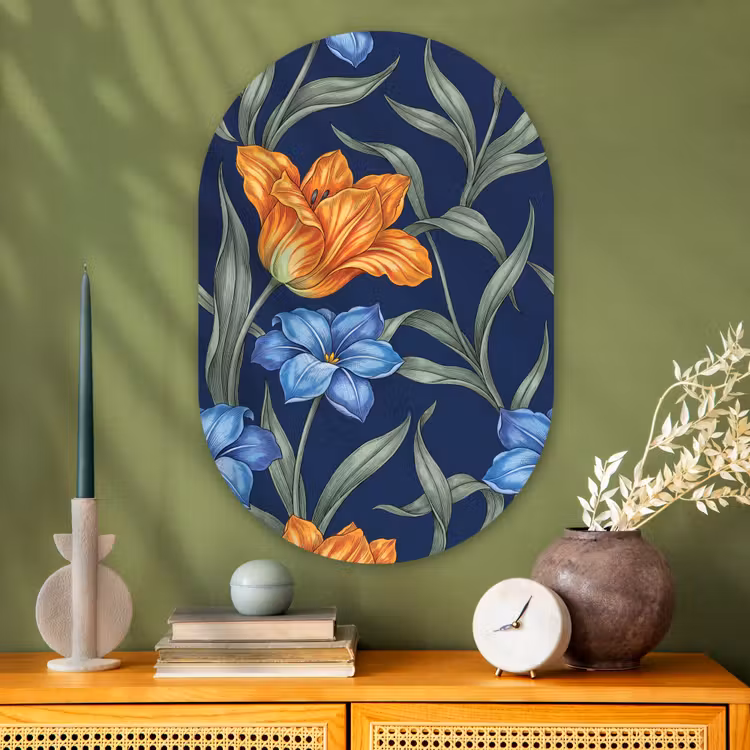 Muurovaal glas - Bloemen - Botanisch - Patroon - Bloemen - Botanisch - Patroon Wandcirkel Ovaal Glas middel