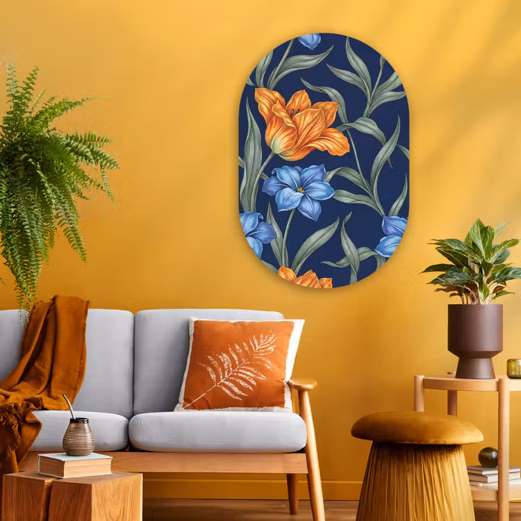 Muurovaal glas - Bloemen - Botanisch - Patroon - Bloemen - Botanisch - Patroon Wandcirkel Ovaal Glas middel