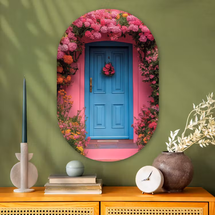 Bloemen - Deur - Roze Wandcirkel Ovaal Glas middel -sfeer2