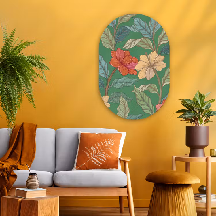 Muurovaal glas - Bloemen - Groen - Illustratie - Bloemen - Groen - Illustratie Wandcirkel Ovaal Glas middel