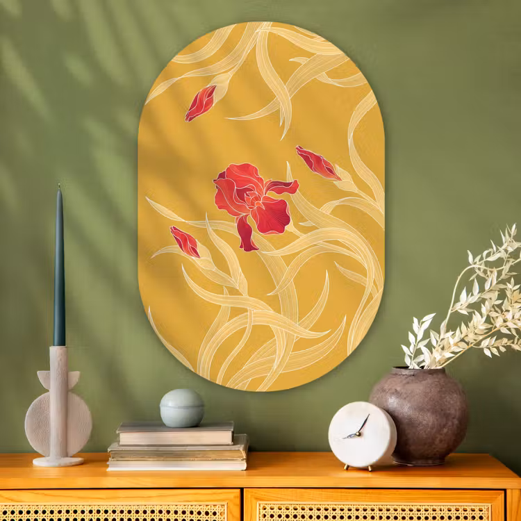 Muurovaal glas - Bloemen - Illustratie - Rood - Bloemen - Illustratie - Rood Wandcirkel Ovaal Glas middel